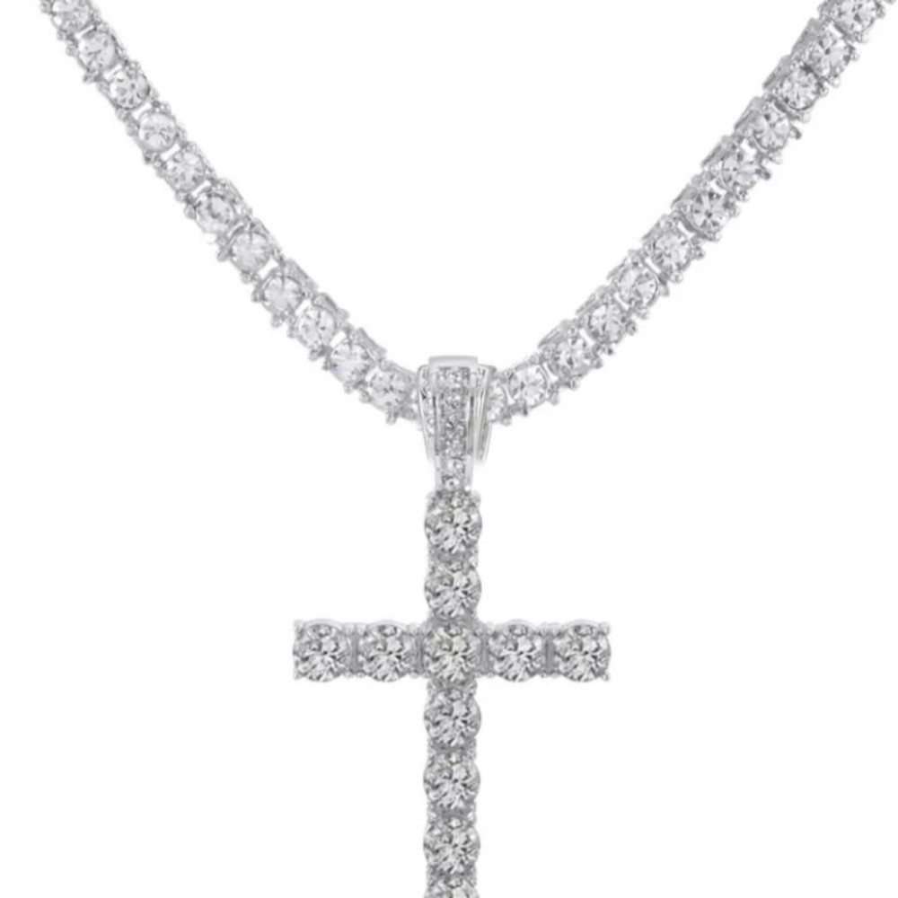 -🥳 Host Pick 🥳 Ice Out Bling Tennis Chain Whith Cross